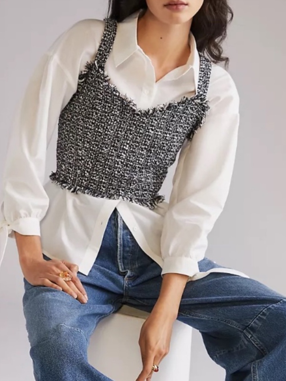 Anthropologie x Miou Muse Tweed Cropped Tank